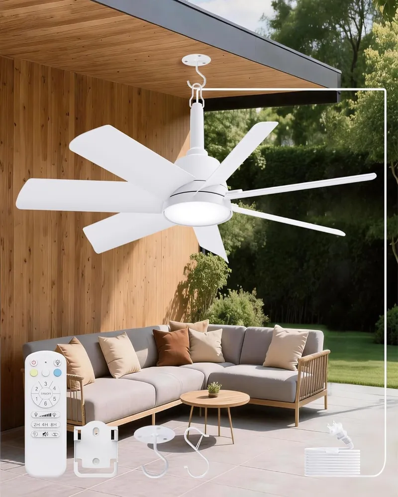 LANMEL 28 Inch Plug-In Outdoor Ceiling Fan with Light and Remote