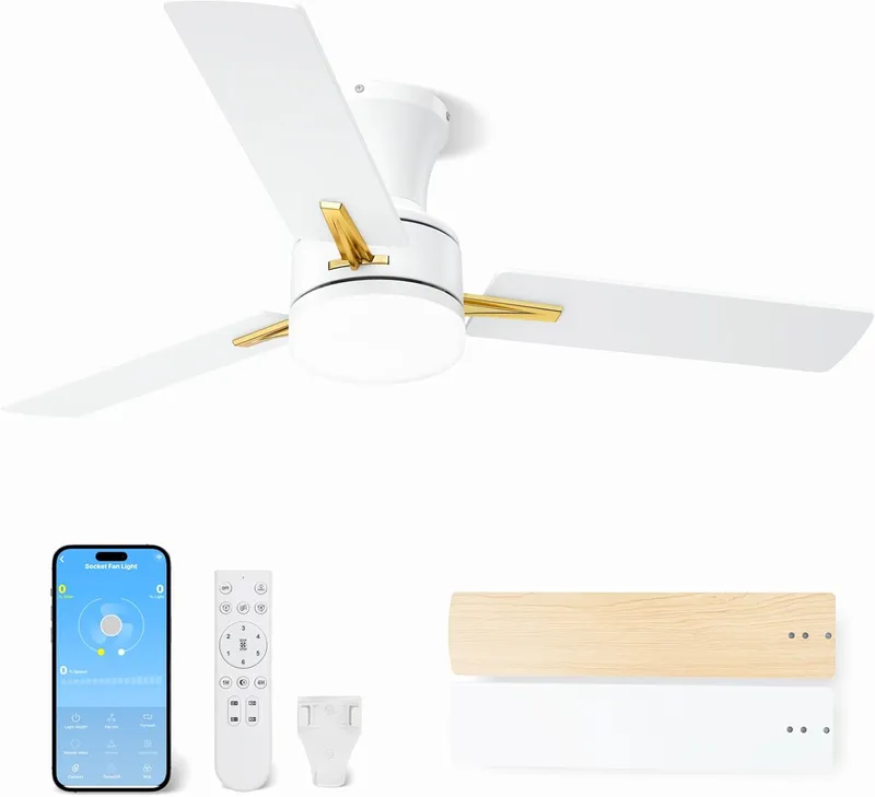 LANMEL 42 Inch Flush Mount Ceiling Fan with Light