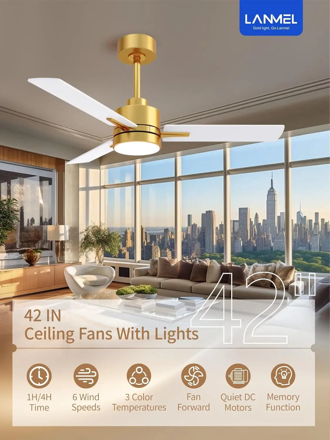 LANMEL Ceiling Fan with Lights and Remote